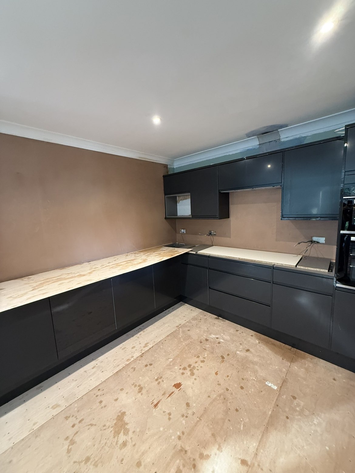 Kitchen wall fresh plaster